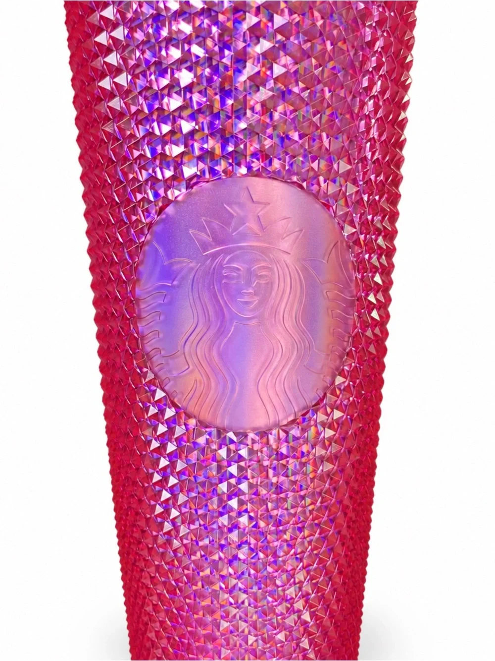 Starbucks Hot Pink Iridescent Studded Cold Cup Tumbler 24 oz w/ Straw